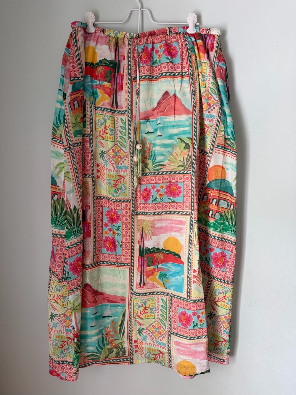 Bila XL 100% Cotton Coastal Scenic Print Maxi Skirt Boho Elastic Waist